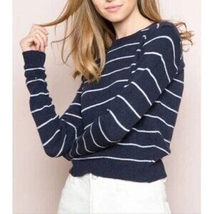 Brandy Melville Sweater Womens One Size Striped Crew Neck Pullover Navy Blue